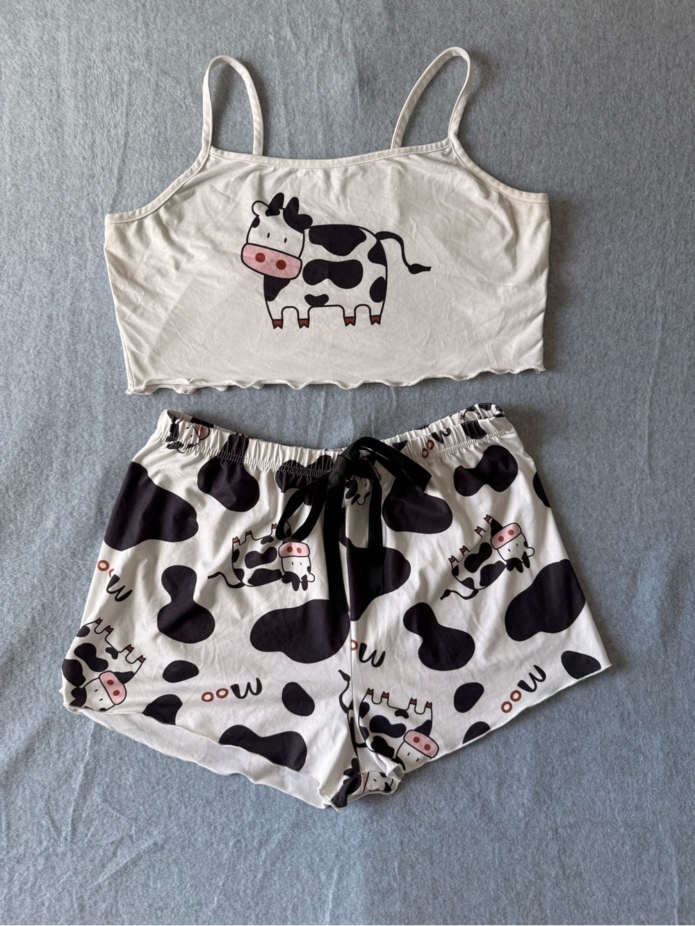 Joocy Babi Cow Print Pajama Set Crop Top Shorts XL Kawaii Lounge Sleep Y2K